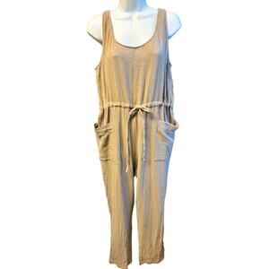 Wishlist Apparel NWOT Tie Waist Jumpsuit Size S Tan Sleeveless Pockets Cotton